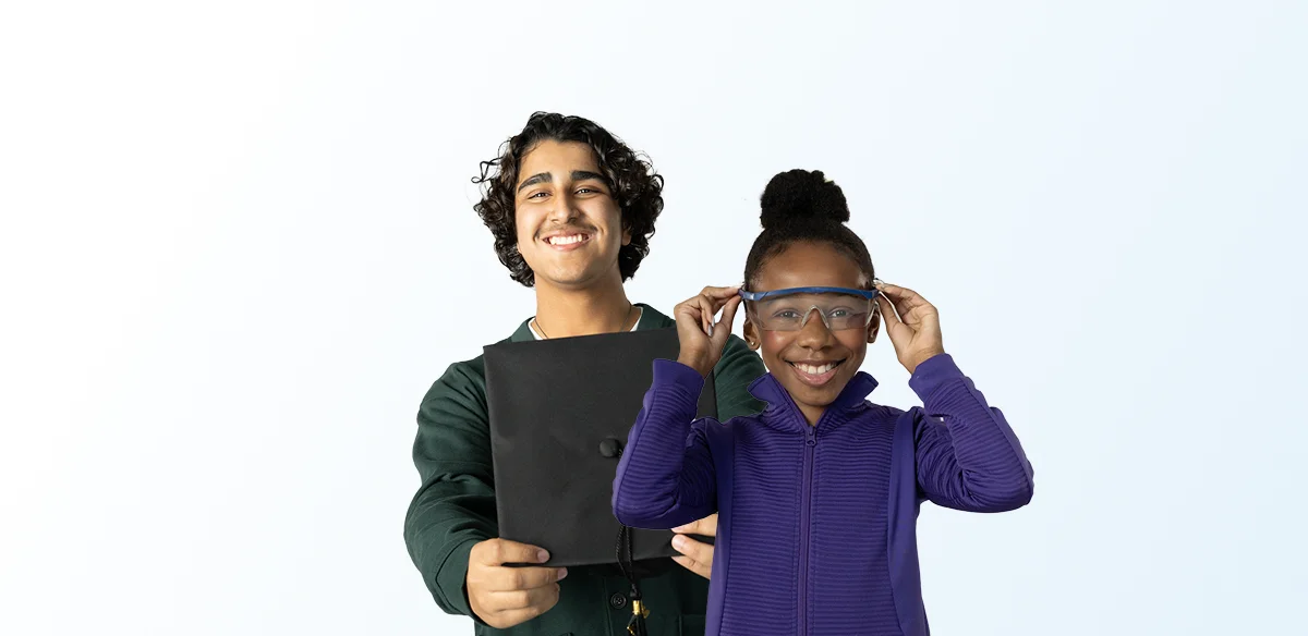 students with glasses and graduate hat